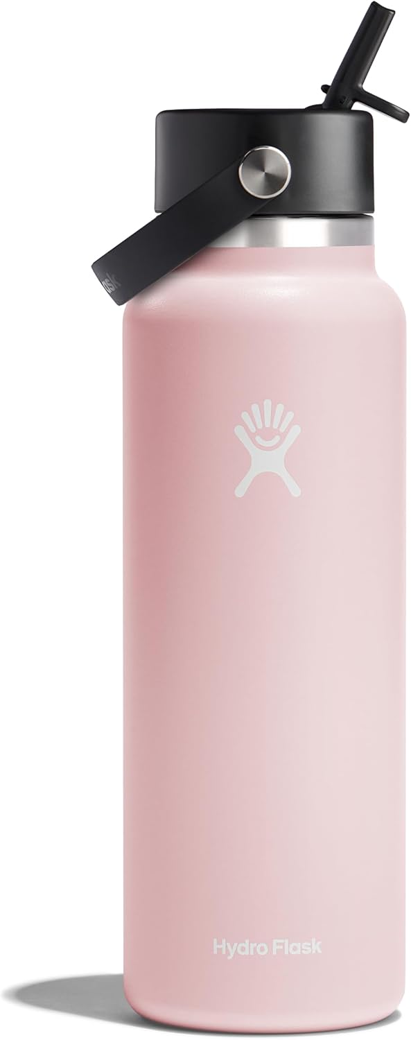 Hydro Flask Water Bottle - Insulated Stainless Steel - Wide Mouth Flex Straw Lid, Non Spill, Leakproof and Refillable in 40 Oz Aloe Green