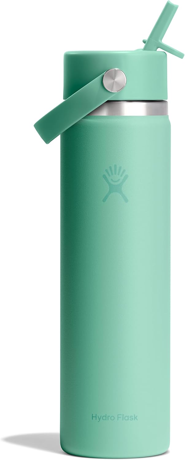 Hydro Flask Water Bottle - Insulated Stainless Steel - Wide Mouth Flex Straw Lid, Non Spill, Leakproof and Refillable in 40 Oz Aloe Green