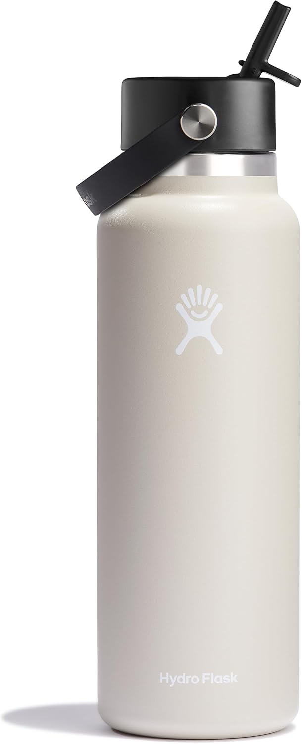 Hydro Flask Water Bottle - Insulated Stainless Steel - Wide Mouth Flex Straw Lid, Non Spill, Leakproof and Refillable in 40 Oz Aloe Green