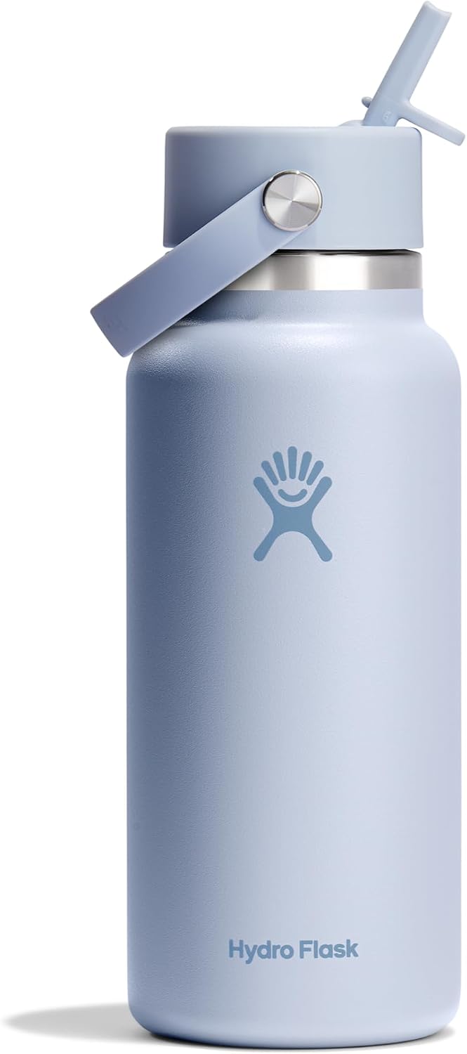 Hydro Flask Water Bottle - Insulated Stainless Steel - Wide Mouth Flex Straw Lid, Non Spill, Leakproof and Refillable in 40 Oz Aloe Green