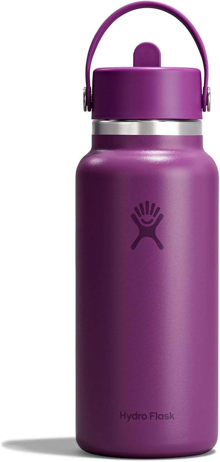 Hydro Flask Water Bottle - Insulated Stainless Steel - Wide Mouth Flex Straw Lid, Non Spill, Leakproof and Refillable in 40 Oz Aloe Green