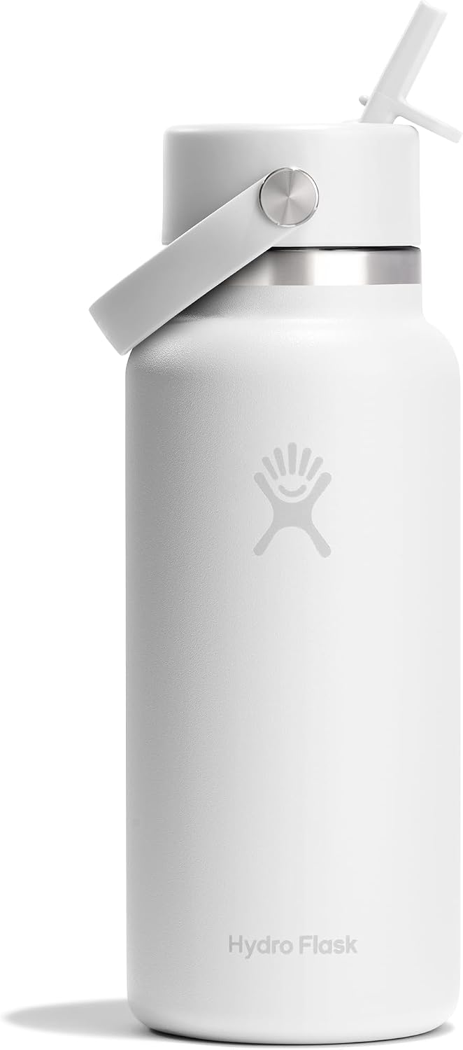 Hydro Flask Water Bottle - Insulated Stainless Steel - Wide Mouth Flex Straw Lid, Non Spill, Leakproof and Refillable in 40 Oz Aloe Green