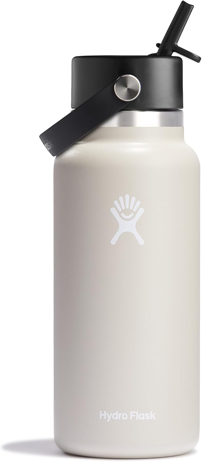 Hydro Flask Water Bottle - Insulated Stainless Steel - Wide Mouth Flex Straw Lid, Non Spill, Leakproof and Refillable in 40 Oz Aloe Green