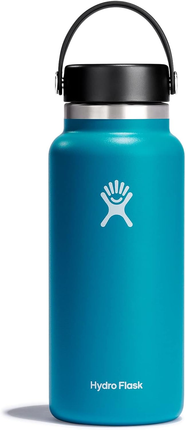Hydro Flask Water Bottle - Insulated Stainless Steel - Wide Mouth Flex Lid, Non Spill, Leakproof and Refillable in 32 Oz Black