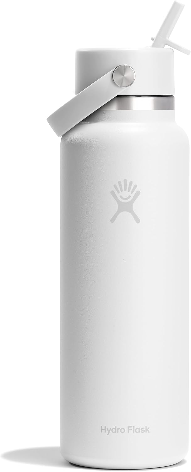 Hydro Flask Water Bottle - Insulated Stainless Steel - Wide Mouth Flex Straw Lid, Non Spill, Leakproof and Refillable in 40 Oz Aloe Green