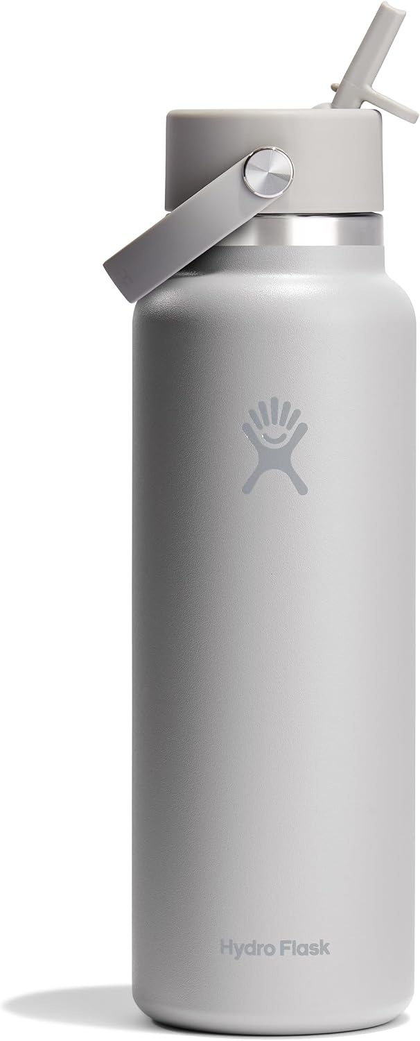 Hydro Flask Water Bottle - Insulated Stainless Steel - Wide Mouth Flex Straw Lid, Non Spill, Leakproof and Refillable in 40 Oz Aloe Green
