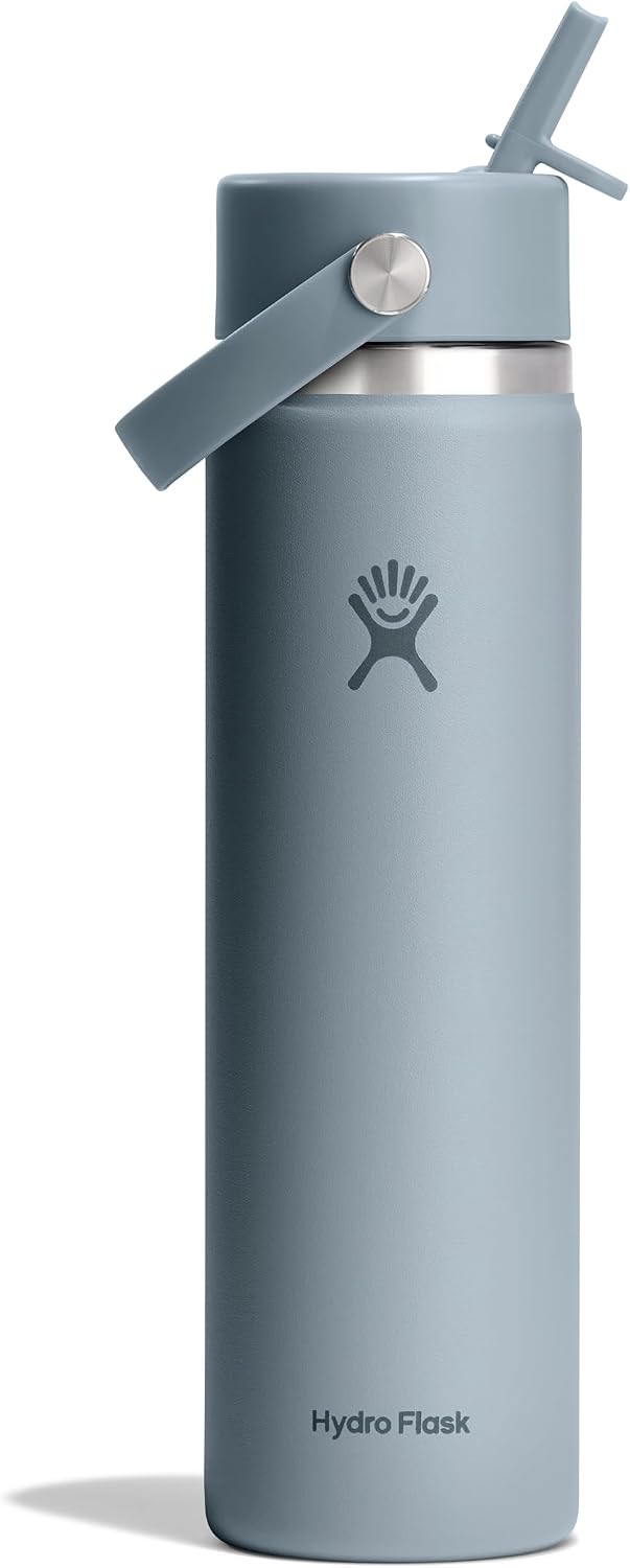 Hydro Flask Water Bottle - Insulated Stainless Steel - Wide Mouth Flex Straw Lid, Non Spill, Leakproof and Refillable in 40 Oz Aloe Green