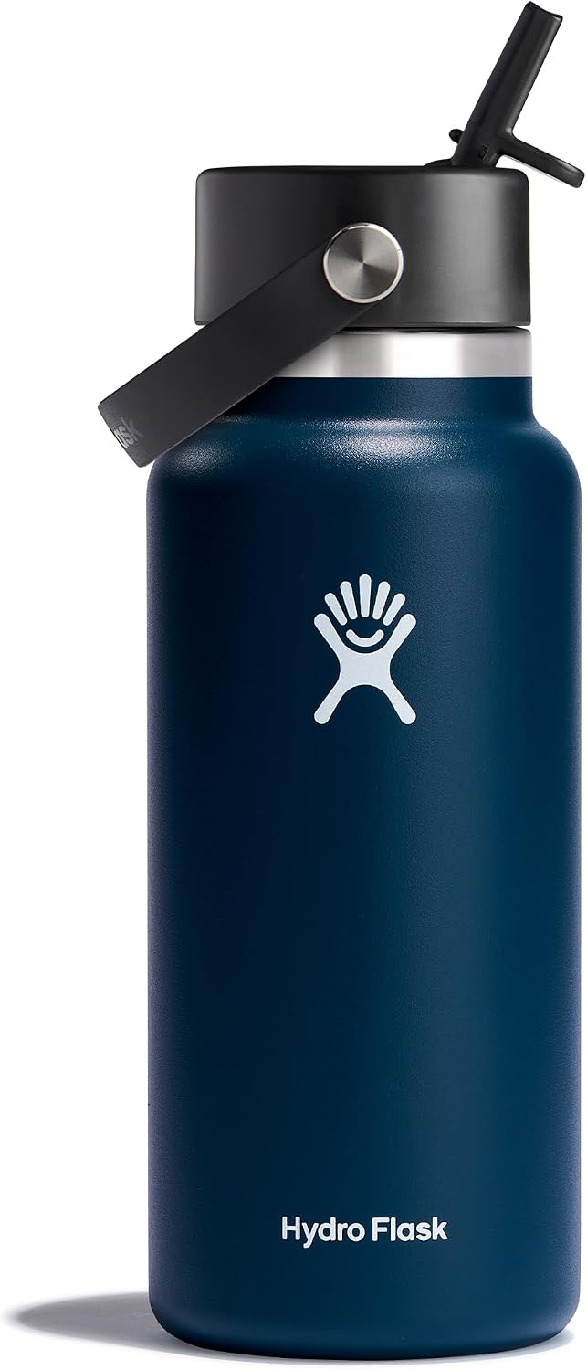 Hydro Flask Water Bottle - Insulated Stainless Steel - Wide Mouth Flex Straw Lid, Non Spill, Leakproof and Refillable in 40 Oz Aloe Green