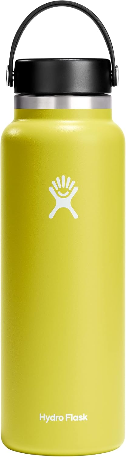 Hydro Flask Water Bottle - Insulated Stainless Steel - Wide Mouth Flex Lid, Non Spill, Leakproof and Refillable in 32 Oz Black