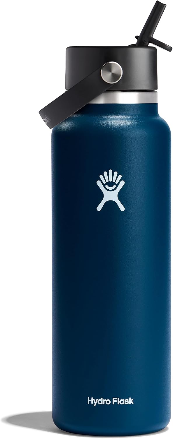 Hydro Flask Water Bottle - Insulated Stainless Steel - Wide Mouth Flex Straw Lid, Non Spill, Leakproof and Refillable in 40 Oz Aloe Green