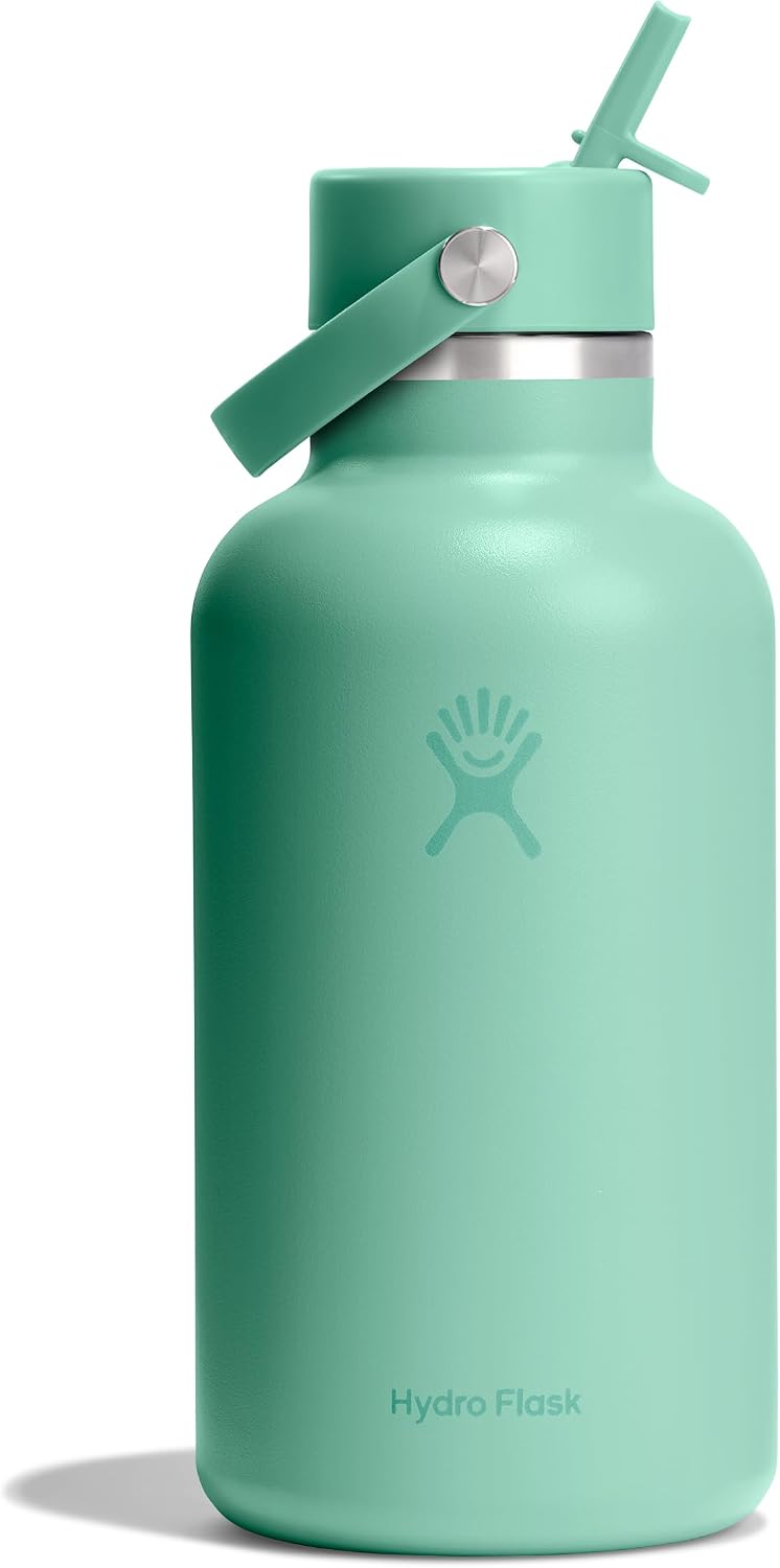 Hydro Flask Water Bottle - Insulated Stainless Steel - Wide Mouth Flex Straw Lid, Non Spill, Leakproof and Refillable in 40 Oz Aloe Green