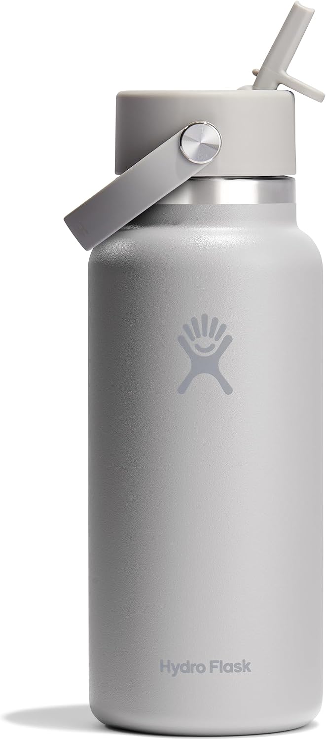 Hydro Flask Water Bottle - Insulated Stainless Steel - Wide Mouth Flex Straw Lid, Non Spill, Leakproof and Refillable in 40 Oz Aloe Green