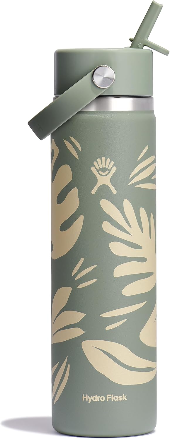 Hydro Flask Water Bottle - Insulated Stainless Steel - Wide Mouth Flex Straw Lid, Non Spill, Leakproof and Refillable in 40 Oz Aloe Green