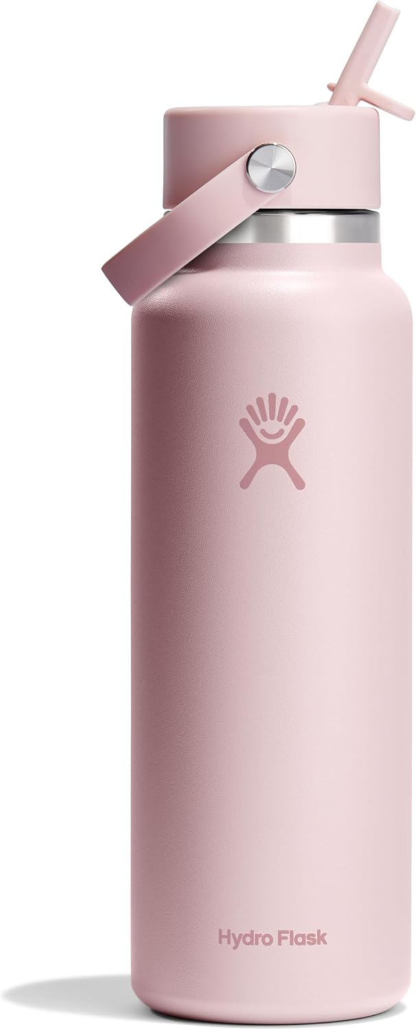 Hydro Flask Water Bottle - Insulated Stainless Steel - Wide Mouth Flex Straw Lid, Non Spill, Leakproof and Refillable in 40 Oz Aloe Green