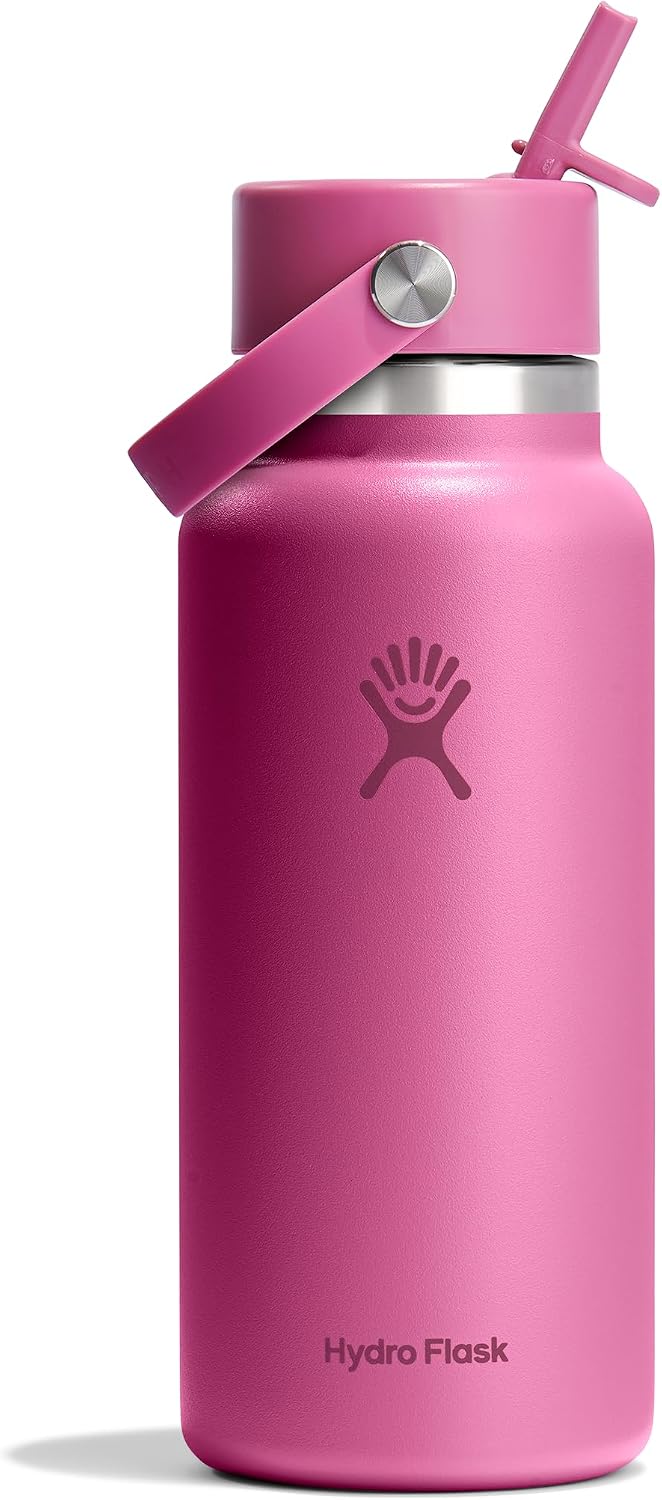 Hydro Flask Water Bottle - Insulated Stainless Steel - Wide Mouth Flex Straw Lid, Non Spill, Leakproof and Refillable in 40 Oz Aloe Green