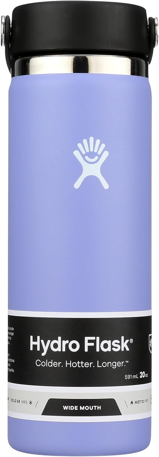 Hydro Flask Water Bottle - Insulated Stainless Steel - Wide Mouth Flex Lid, Non Spill, Leakproof and Refillable in 32 Oz Black