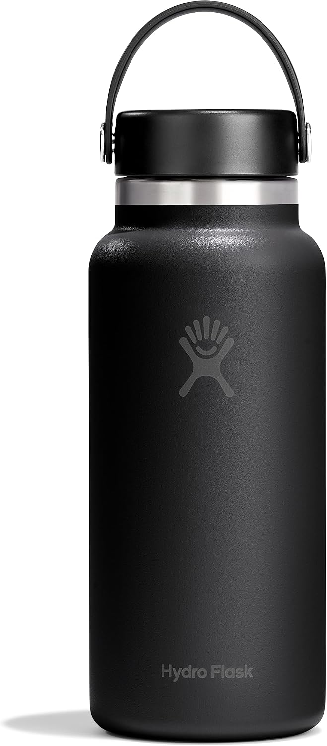 Hydro Flask Water Bottle - Insulated Stainless Steel - Wide Mouth Flex Lid, Non Spill, Leakproof and Refillable in 32 Oz Black