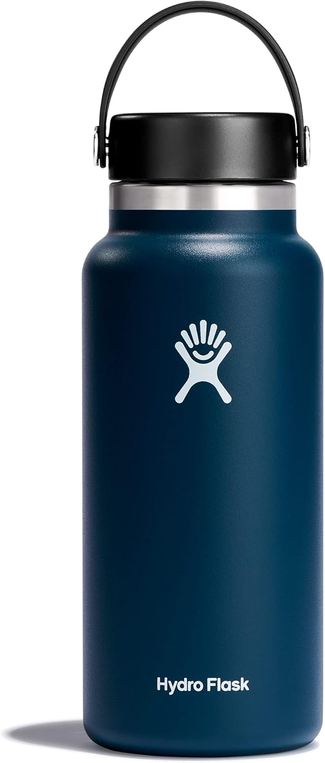 Hydro Flask Water Bottle - Insulated Stainless Steel - Wide Mouth Flex Lid, Non Spill, Leakproof and Refillable in 32 Oz Black