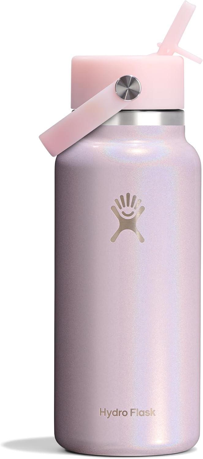 Hydro Flask Water Bottle - Insulated Stainless Steel - Wide Mouth Flex Straw Lid, Non Spill, Leakproof and Refillable in 40 Oz Aloe Green