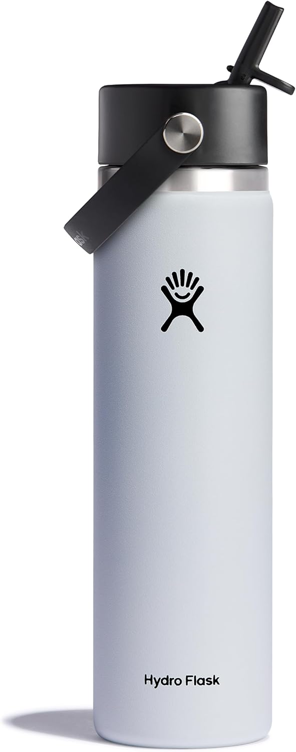 Hydro Flask Water Bottle - Insulated Stainless Steel - Wide Mouth Flex Straw Lid, Non Spill, Leakproof and Refillable in 40 Oz Aloe Green
