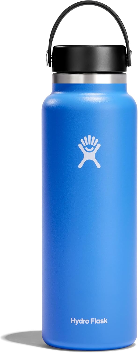 Hydro Flask Water Bottle - Insulated Stainless Steel - Wide Mouth Flex Lid, Non Spill, Leakproof and Refillable in 32 Oz Black