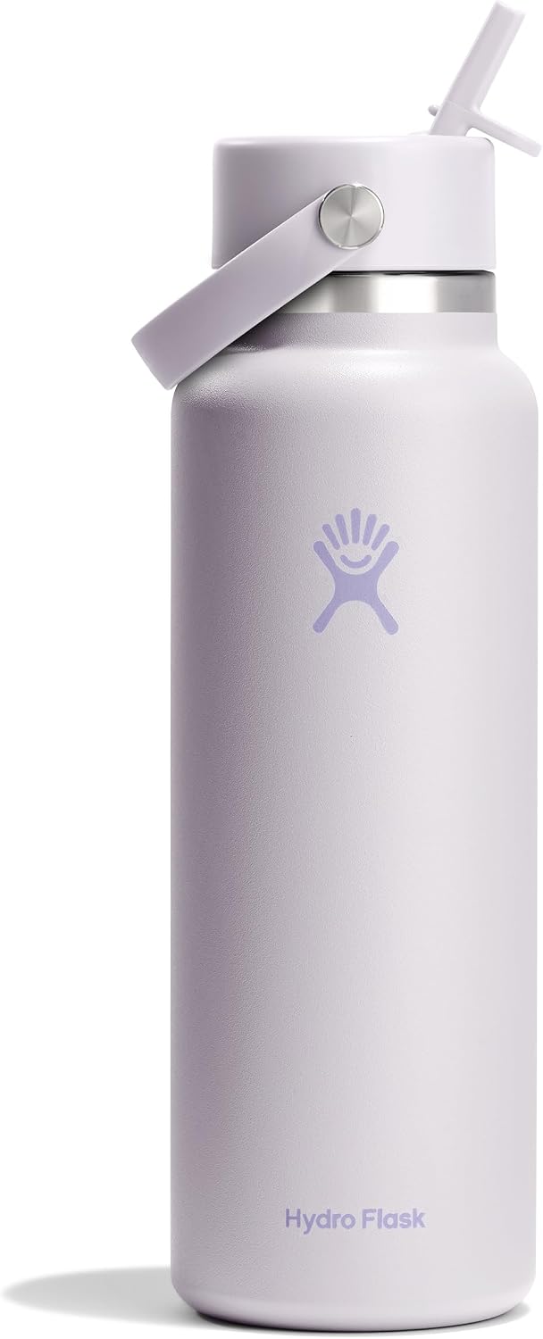 Hydro Flask Water Bottle - Insulated Stainless Steel - Wide Mouth Flex Straw Lid, Non Spill, Leakproof and Refillable in 40 Oz Aloe Green