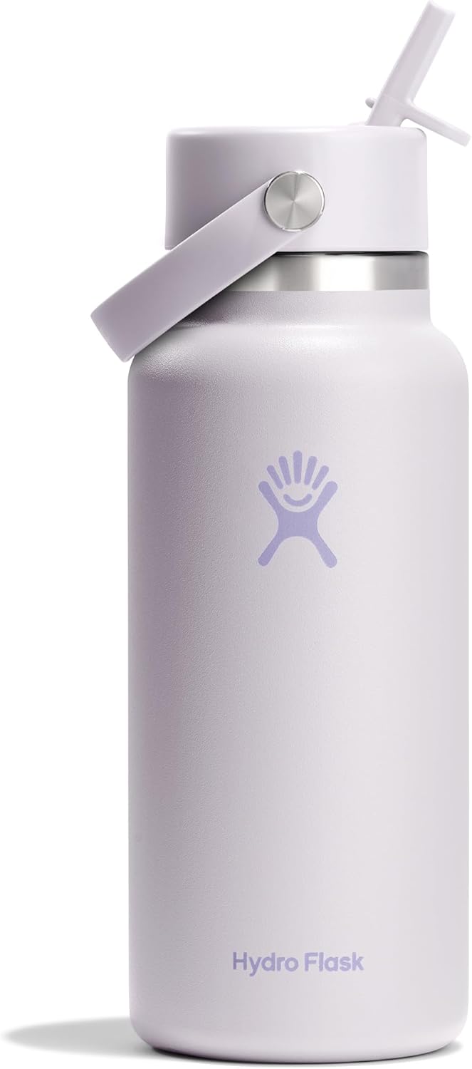 Hydro Flask Water Bottle - Insulated Stainless Steel - Wide Mouth Flex Straw Lid, Non Spill, Leakproof and Refillable in 40 Oz Aloe Green