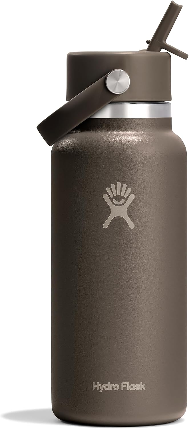 Hydro Flask Water Bottle - Insulated Stainless Steel - Wide Mouth Flex Straw Lid, Non Spill, Leakproof and Refillable in 40 Oz Aloe Green