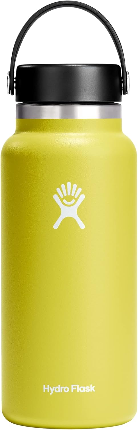 Hydro Flask Water Bottle - Insulated Stainless Steel - Wide Mouth Flex Lid, Non Spill, Leakproof and Refillable in 32 Oz Black