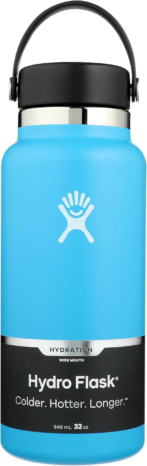 Hydro Flask Water Bottle - Insulated Stainless Steel - Wide Mouth Flex Lid, Non Spill, Leakproof and Refillable in 32 Oz Black