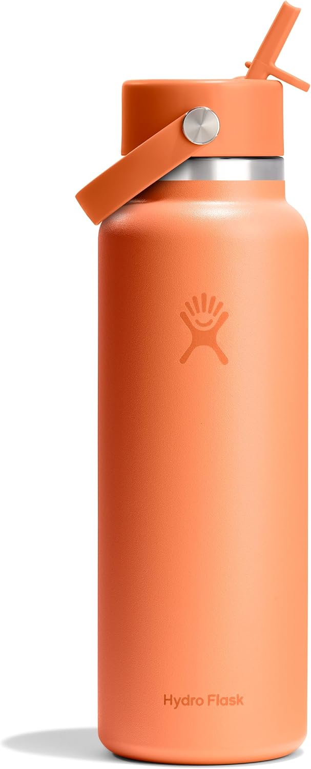 Hydro Flask Water Bottle - Insulated Stainless Steel - Wide Mouth Flex Straw Lid, Non Spill, Leakproof and Refillable in 40 Oz Aloe Green