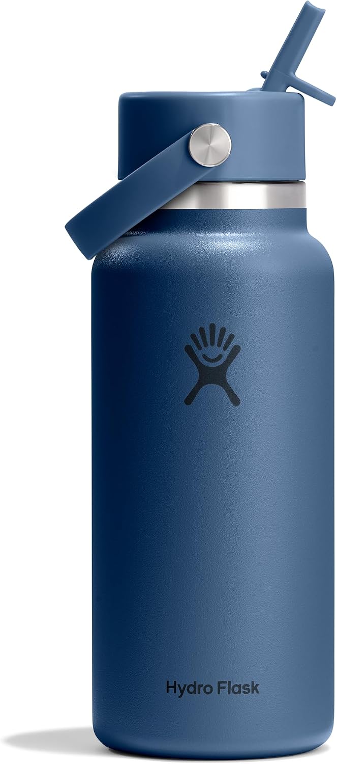 Hydro Flask Water Bottle - Insulated Stainless Steel - Wide Mouth Flex Straw Lid, Non Spill, Leakproof and Refillable in 40 Oz Aloe Green