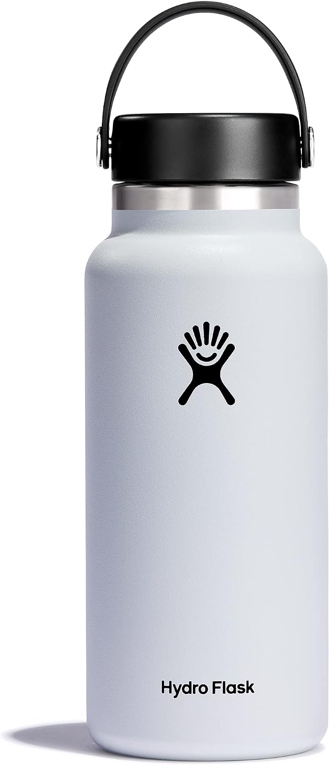 Hydro Flask Water Bottle - Insulated Stainless Steel - Wide Mouth Flex Lid, Non Spill, Leakproof and Refillable in 32 Oz Black