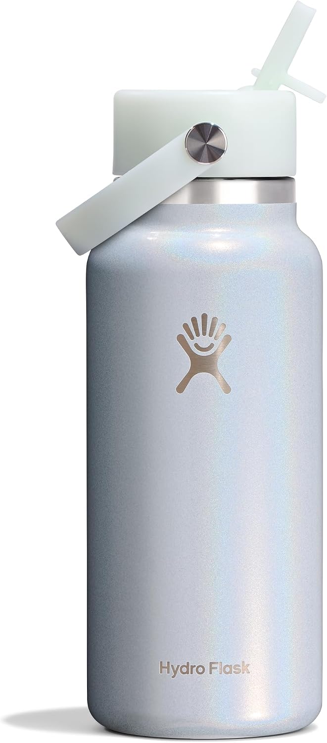 Hydro Flask Water Bottle - Insulated Stainless Steel - Wide Mouth Flex Straw Lid, Non Spill, Leakproof and Refillable in 40 Oz Aloe Green