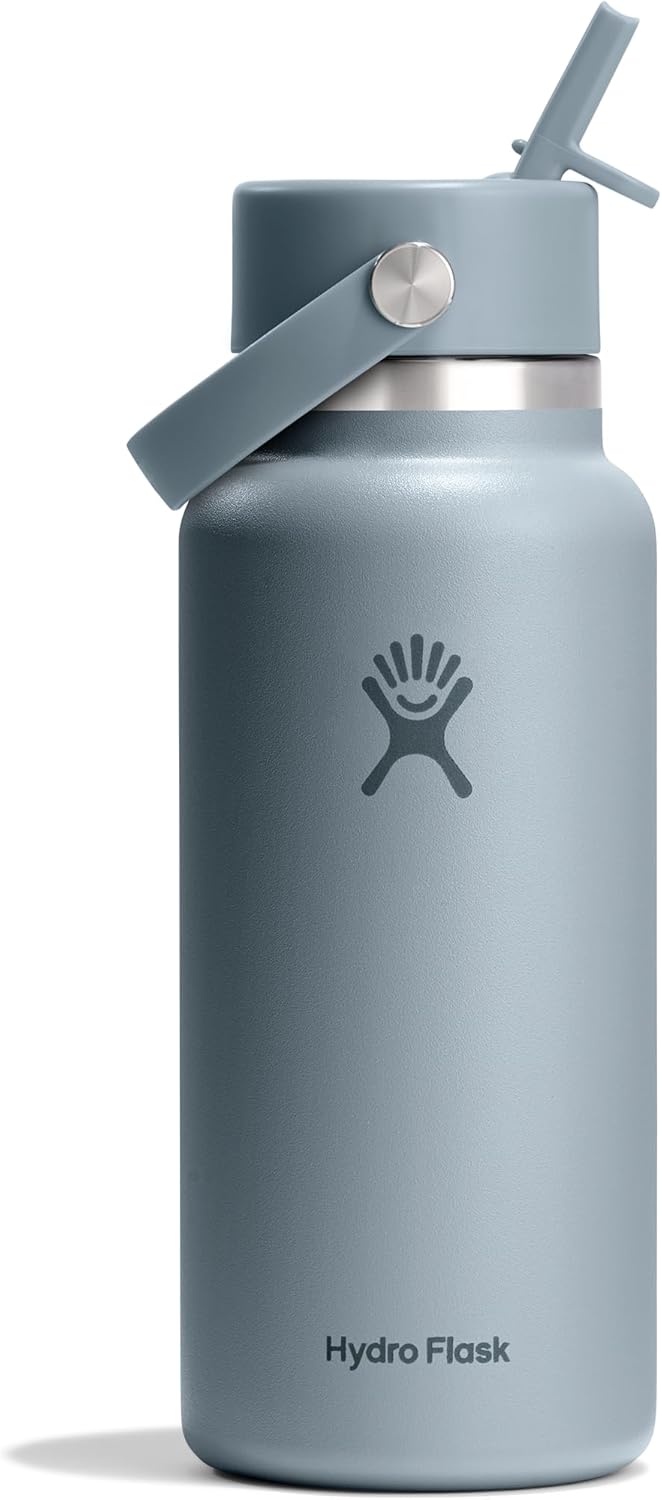 Hydro Flask Water Bottle - Insulated Stainless Steel - Wide Mouth Flex Straw Lid, Non Spill, Leakproof and Refillable in 40 Oz Aloe Green