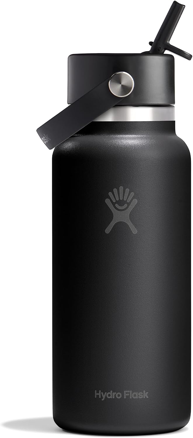 Hydro Flask Water Bottle - Insulated Stainless Steel - Wide Mouth Flex Straw Lid, Non Spill, Leakproof and Refillable in 40 Oz Aloe Green