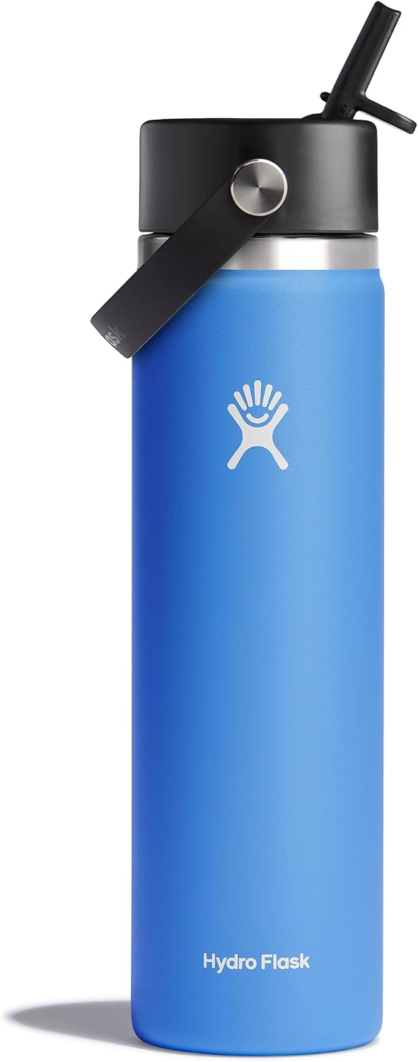 Hydro Flask Water Bottle - Insulated Stainless Steel - Wide Mouth Flex Straw Lid, Non Spill, Leakproof and Refillable in 40 Oz Aloe Green