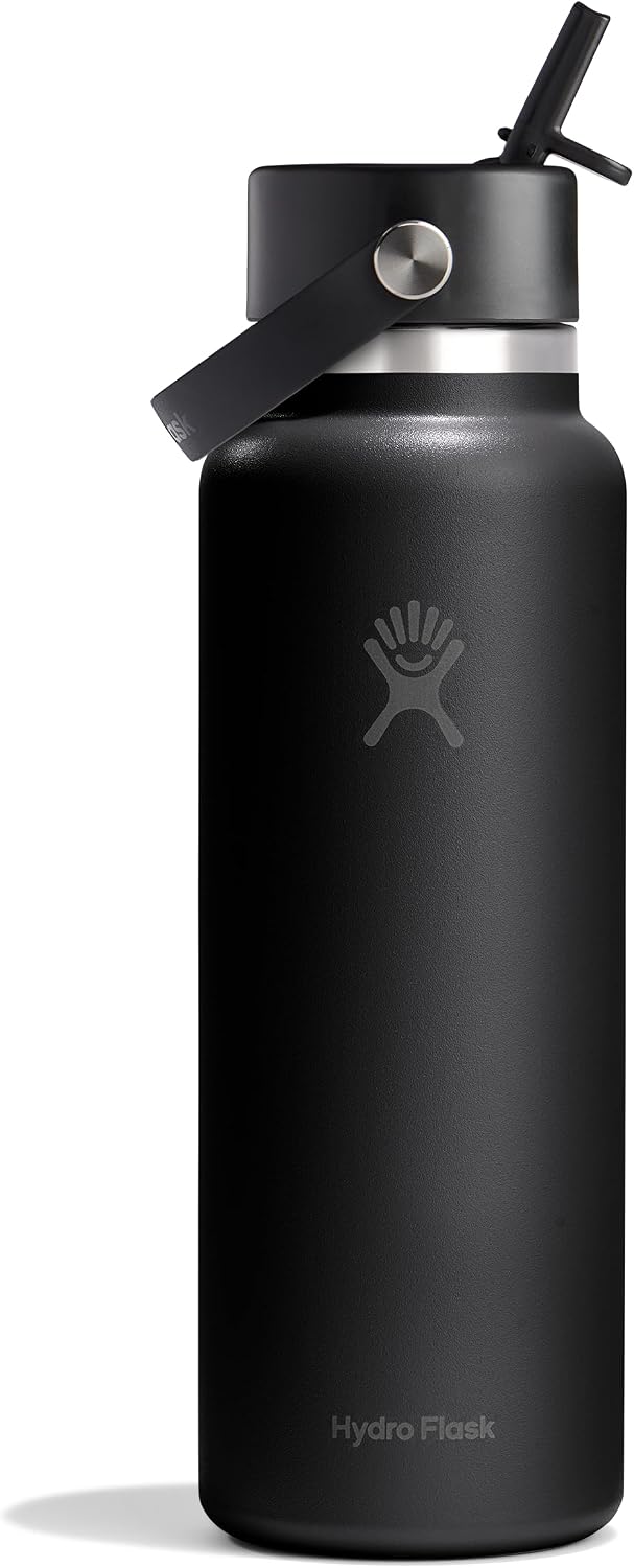 Hydro Flask Water Bottle - Insulated Stainless Steel - Wide Mouth Flex Straw Lid, Non Spill, Leakproof and Refillable in 40 Oz Aloe Green