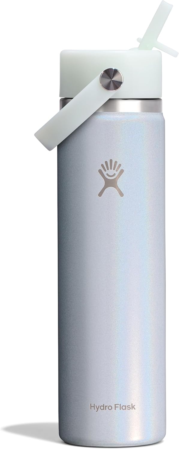Hydro Flask Water Bottle - Insulated Stainless Steel - Wide Mouth Flex Straw Lid, Non Spill, Leakproof and Refillable in 40 Oz Aloe Green