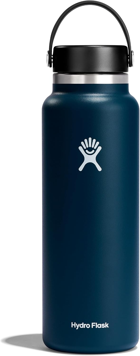 Hydro Flask Water Bottle - Insulated Stainless Steel - Wide Mouth Flex Lid, Non Spill, Leakproof and Refillable in 32 Oz Black