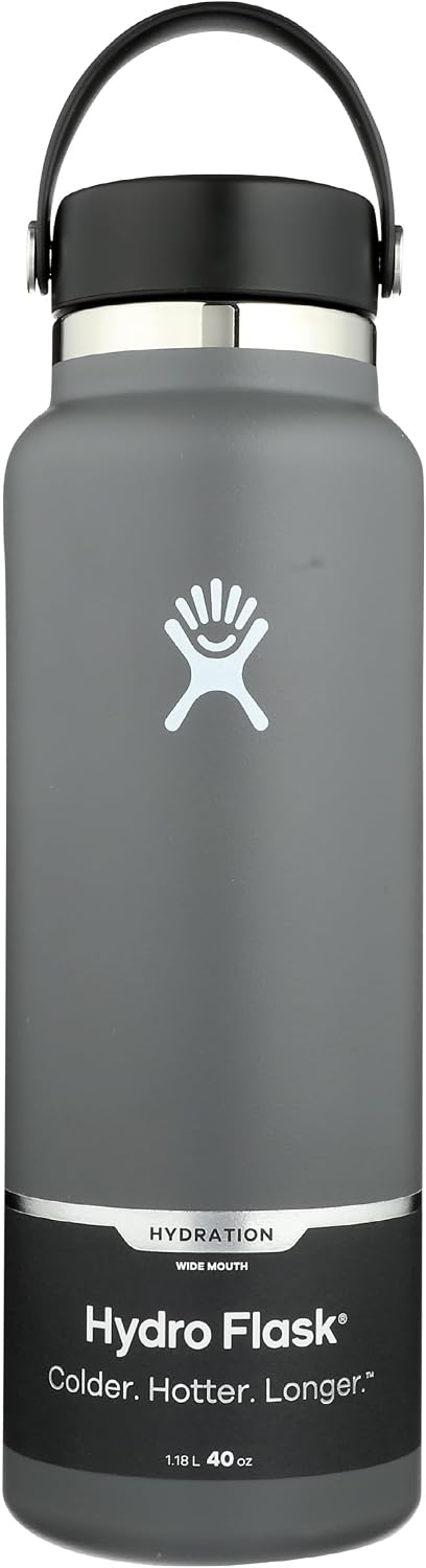Hydro Flask Water Bottle - Insulated Stainless Steel - Wide Mouth Flex Lid, Non Spill, Leakproof and Refillable in 32 Oz Black