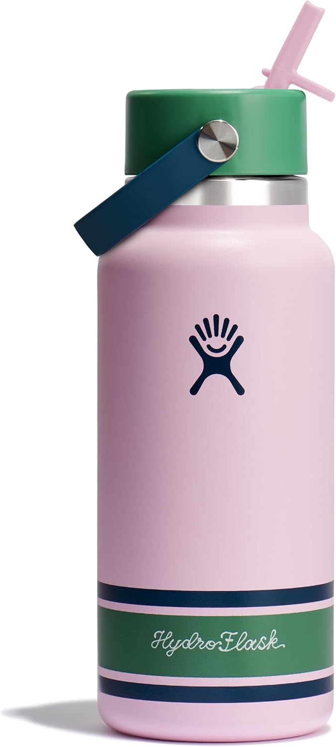 Hydro Flask Water Bottle - Insulated Stainless Steel - Wide Mouth Flex Straw Lid, Non Spill, Leakproof and Refillable in 40 Oz Aloe Green