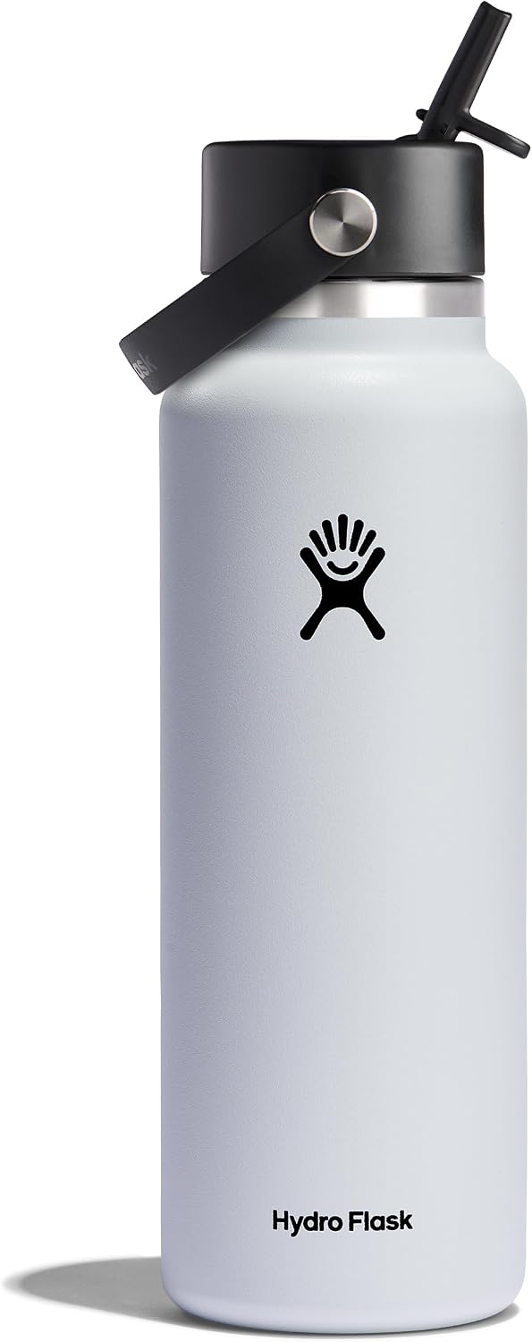 Hydro Flask Water Bottle - Insulated Stainless Steel - Wide Mouth Flex Straw Lid, Non Spill, Leakproof and Refillable in 40 Oz Aloe Green