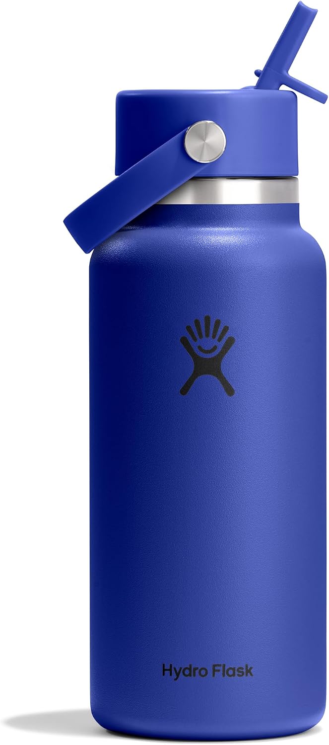 Hydro Flask Water Bottle - Insulated Stainless Steel - Wide Mouth Flex Straw Lid, Non Spill, Leakproof and Refillable in 40 Oz Aloe Green