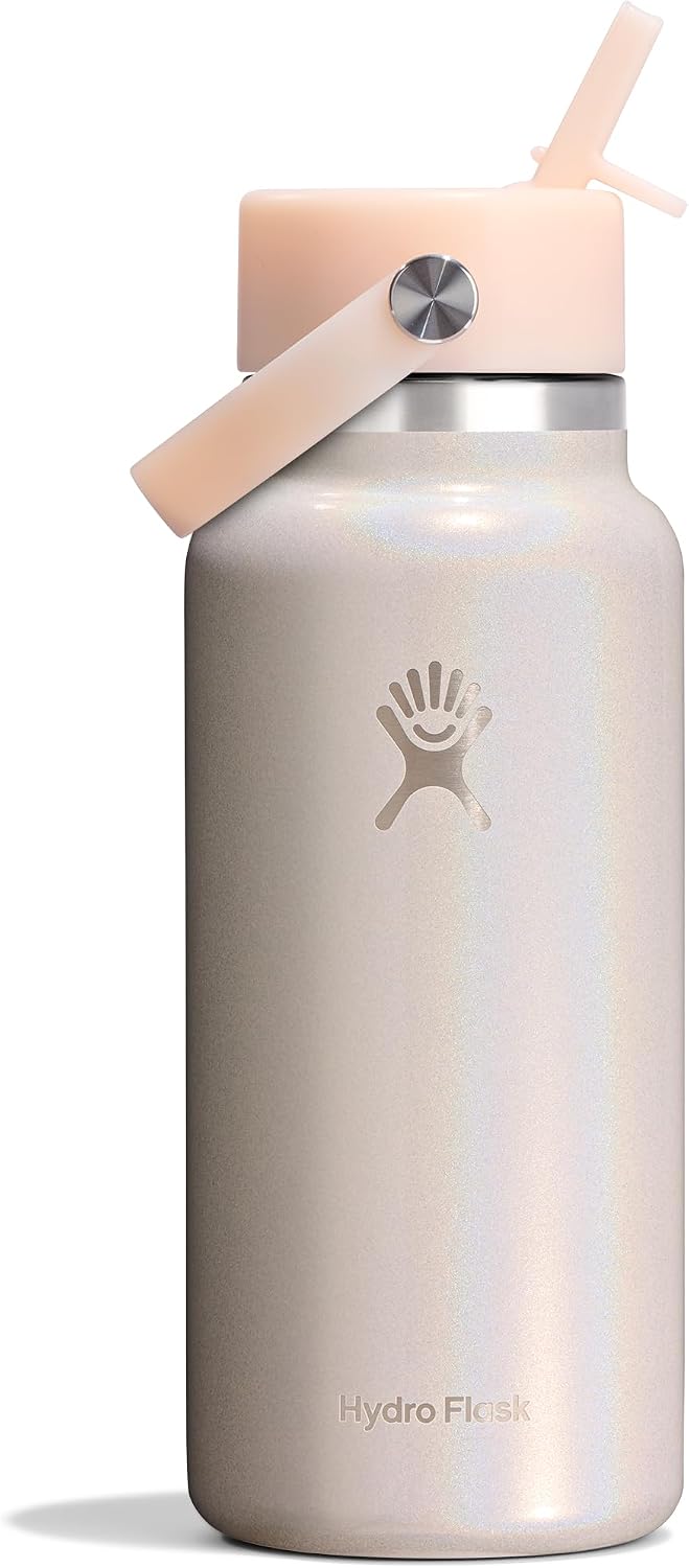 Hydro Flask Water Bottle - Insulated Stainless Steel - Wide Mouth Flex Straw Lid, Non Spill, Leakproof and Refillable in 40 Oz Aloe Green
