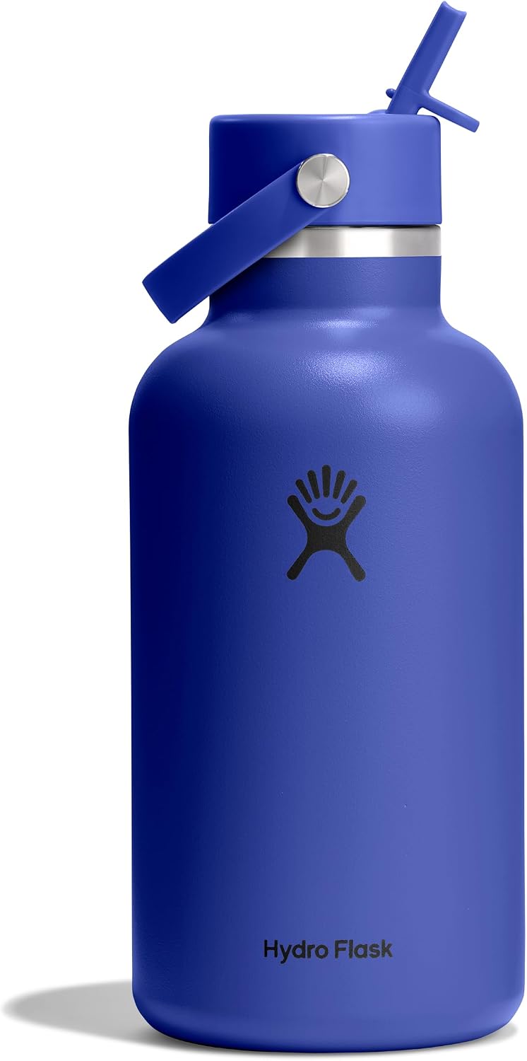 Hydro Flask Water Bottle - Insulated Stainless Steel - Wide Mouth Flex Straw Lid, Non Spill, Leakproof and Refillable in 40 Oz Aloe Green