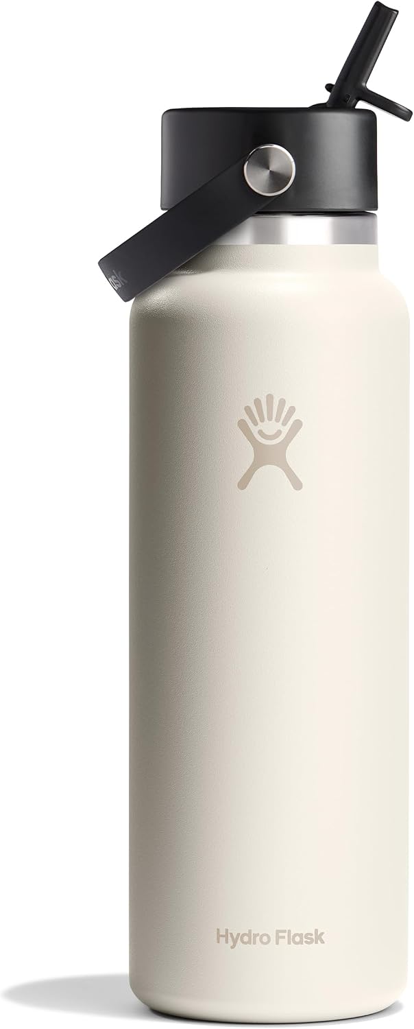 Hydro Flask Water Bottle - Insulated Stainless Steel - Wide Mouth Flex Straw Lid, Non Spill, Leakproof and Refillable in 40 Oz Aloe Green