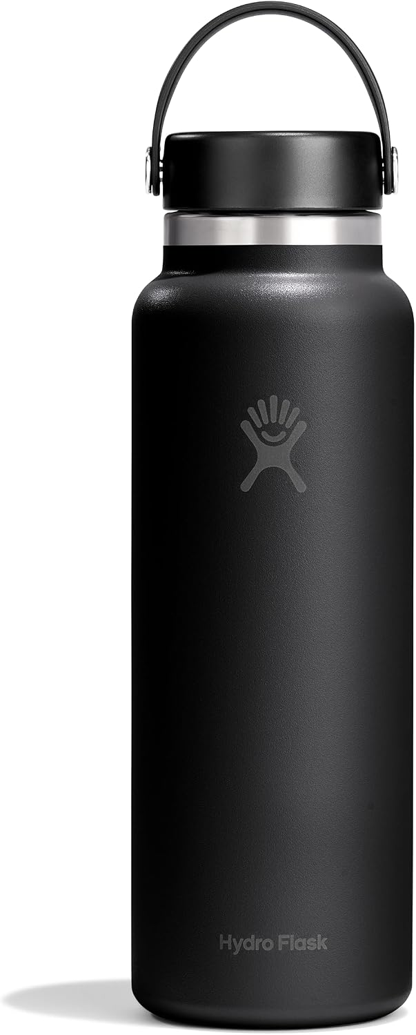 Hydro Flask Water Bottle - Insulated Stainless Steel - Wide Mouth Flex Lid, Non Spill, Leakproof and Refillable in 32 Oz Black