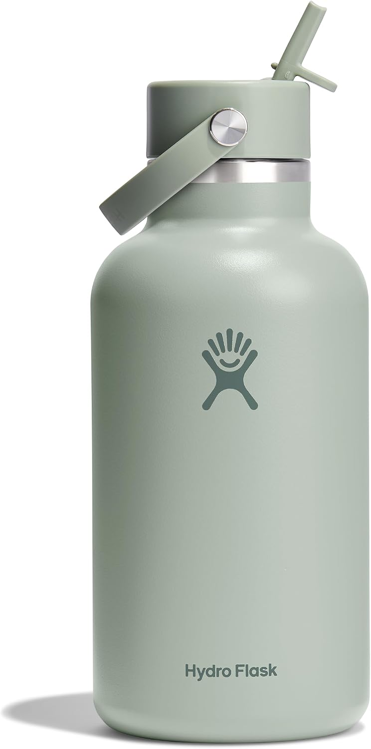 Hydro Flask Water Bottle - Insulated Stainless Steel - Wide Mouth Flex Straw Lid, Non Spill, Leakproof and Refillable in 40 Oz Aloe Green