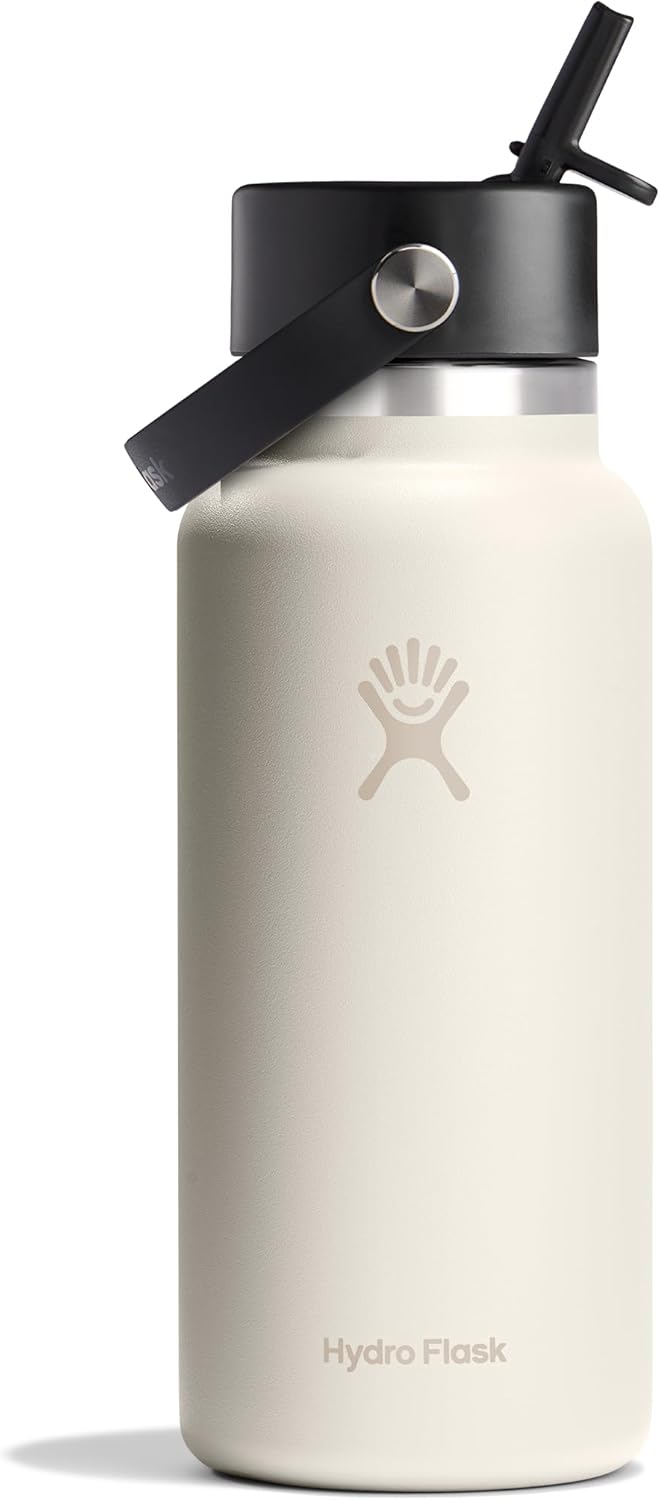 Hydro Flask Water Bottle - Insulated Stainless Steel - Wide Mouth Flex Straw Lid, Non Spill, Leakproof and Refillable in 40 Oz Aloe Green